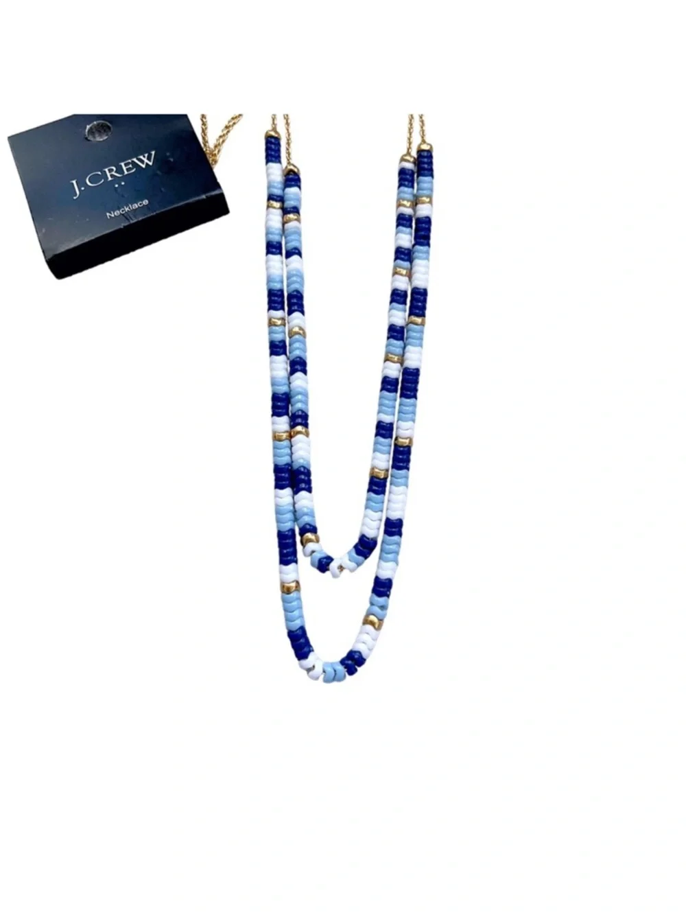 J. Crew Blue white and Gold Color Block Chevron 2 Layer Necklace